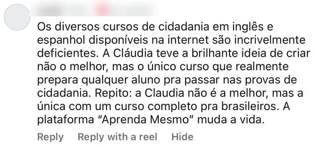Comentário de uma aluna: “a plataforma Aprenda Mesmo muda a vida”.